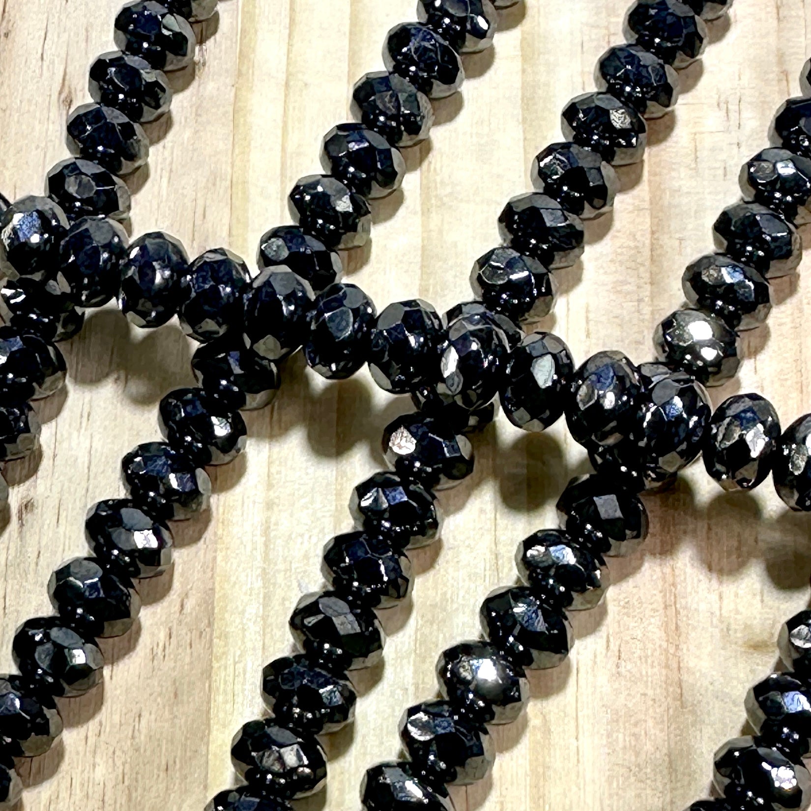 Czech Faceted Glass Doughnut Shaped Fire Polished Rondelle Spacer Beads 6x9mm Hematite tire/donut beads 28pcs J853