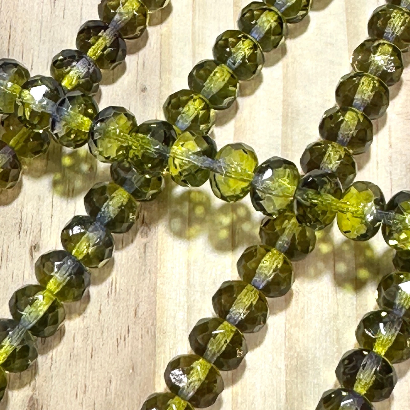 Czech Faceted Glass Doughnut Shaped Fire Polished Rondelle Spacer Beads 6x9mm Olive Capri 2-tone tire/donut beads 28pcs J857