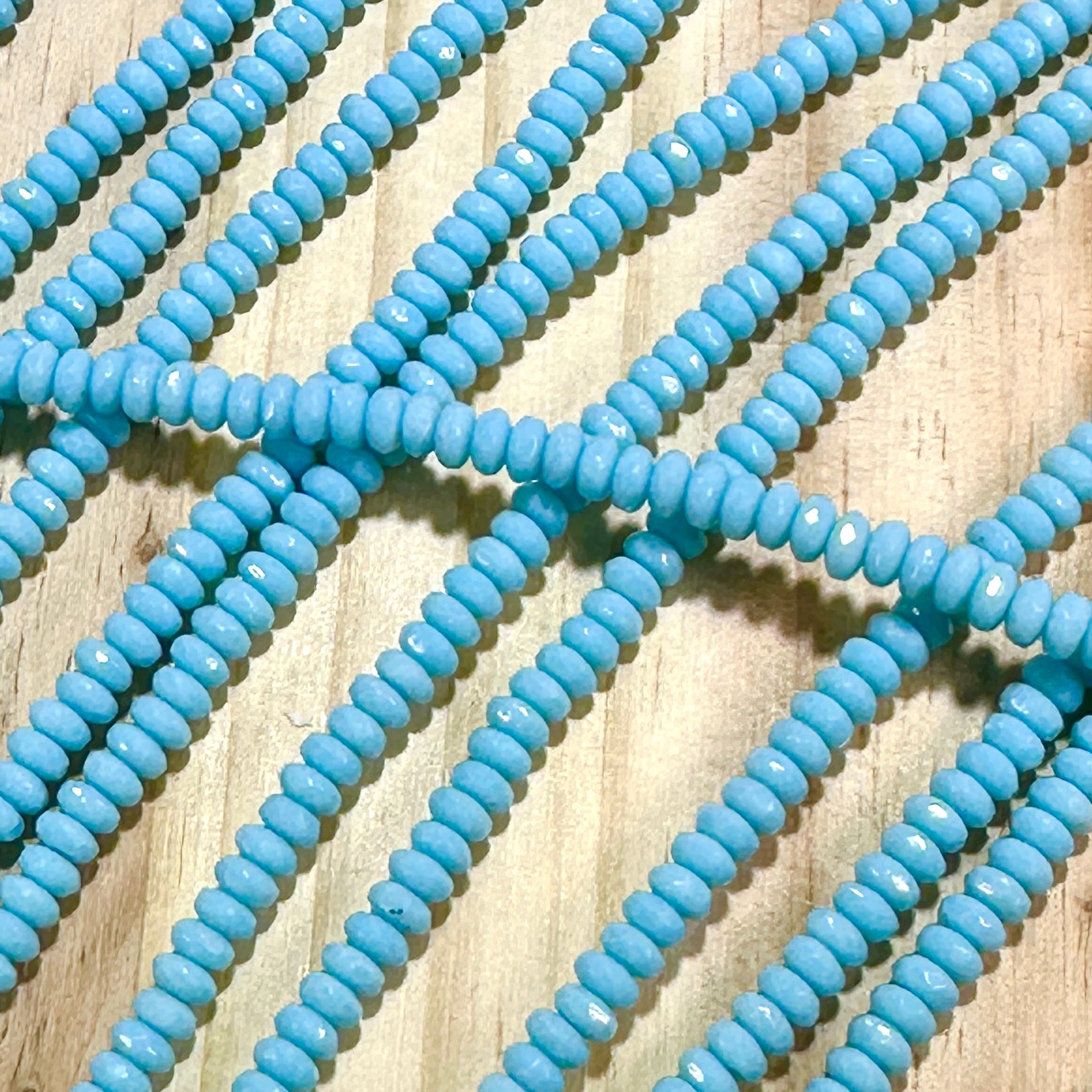 Czech Faceted Glass Doughnut Shaped Fire Polished Rondelle Spacer Beads 2.5x4mm Blue Turquoise tire/donut beads 72pcs J860