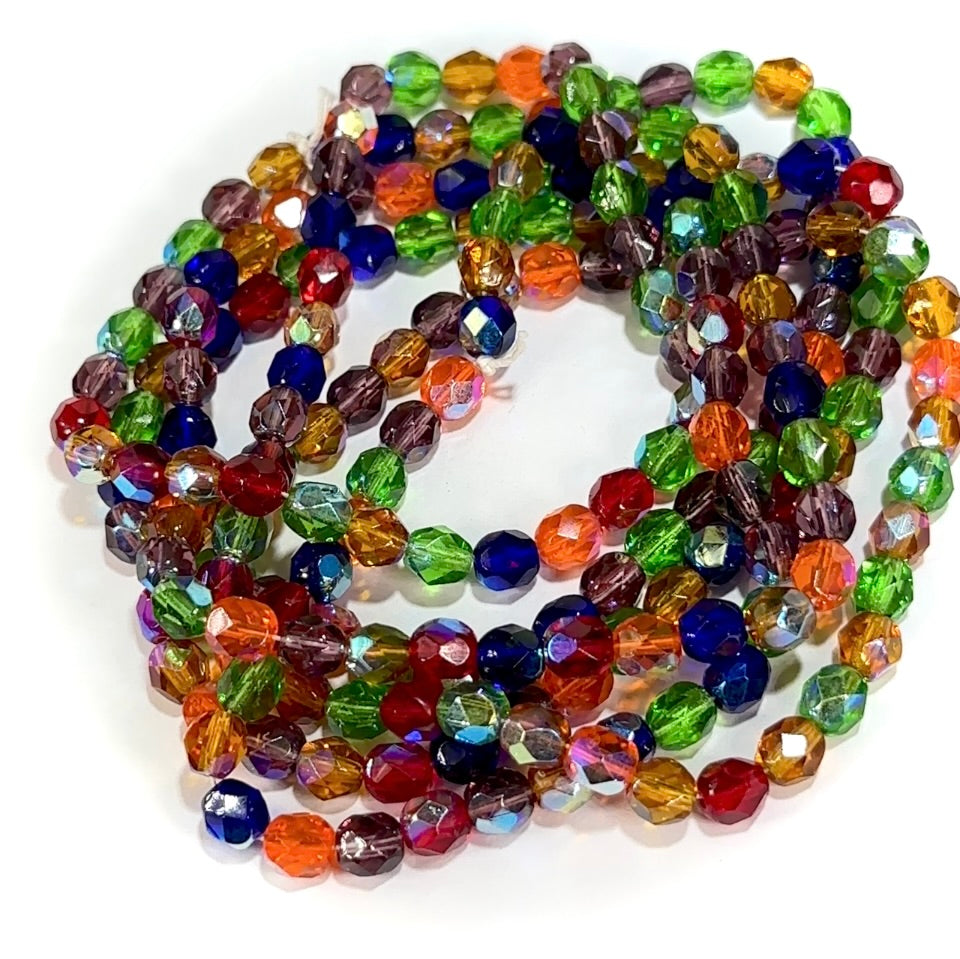 Lollipop AB Mix Czech Fire Polished Round Faceted Glass Beads 6mm 200pcs J946