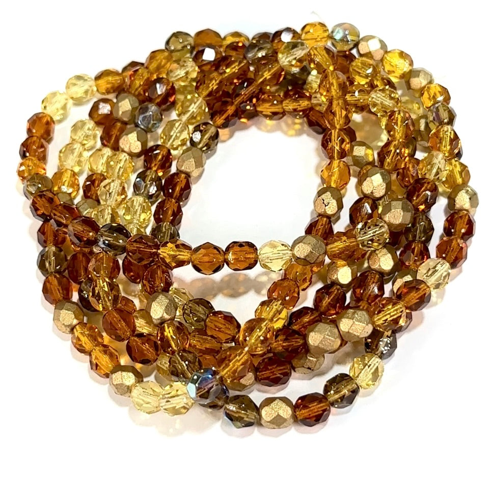 Golden Topaz Mix Czech Fire Polished Round Faceted Glass Beads 6mm 200pcs J947