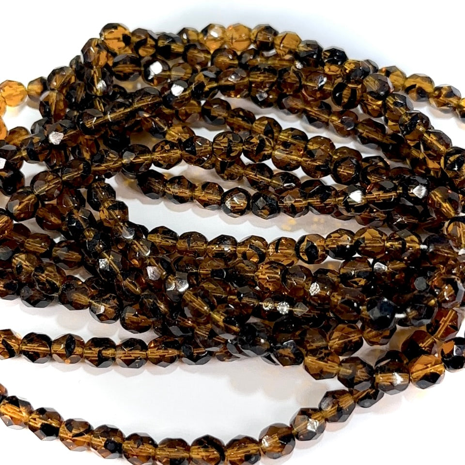 Dark Tortoise 2-tone Czech Fire Polished Round Faceted Glass Beads 6mm 300pcs J949