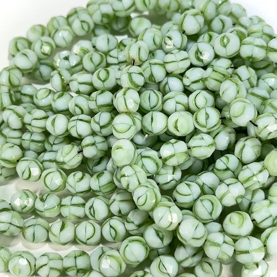 White and Green 2-tone Czech Fire Polished Round Faceted Glass Beads 8mm 50pcs J951