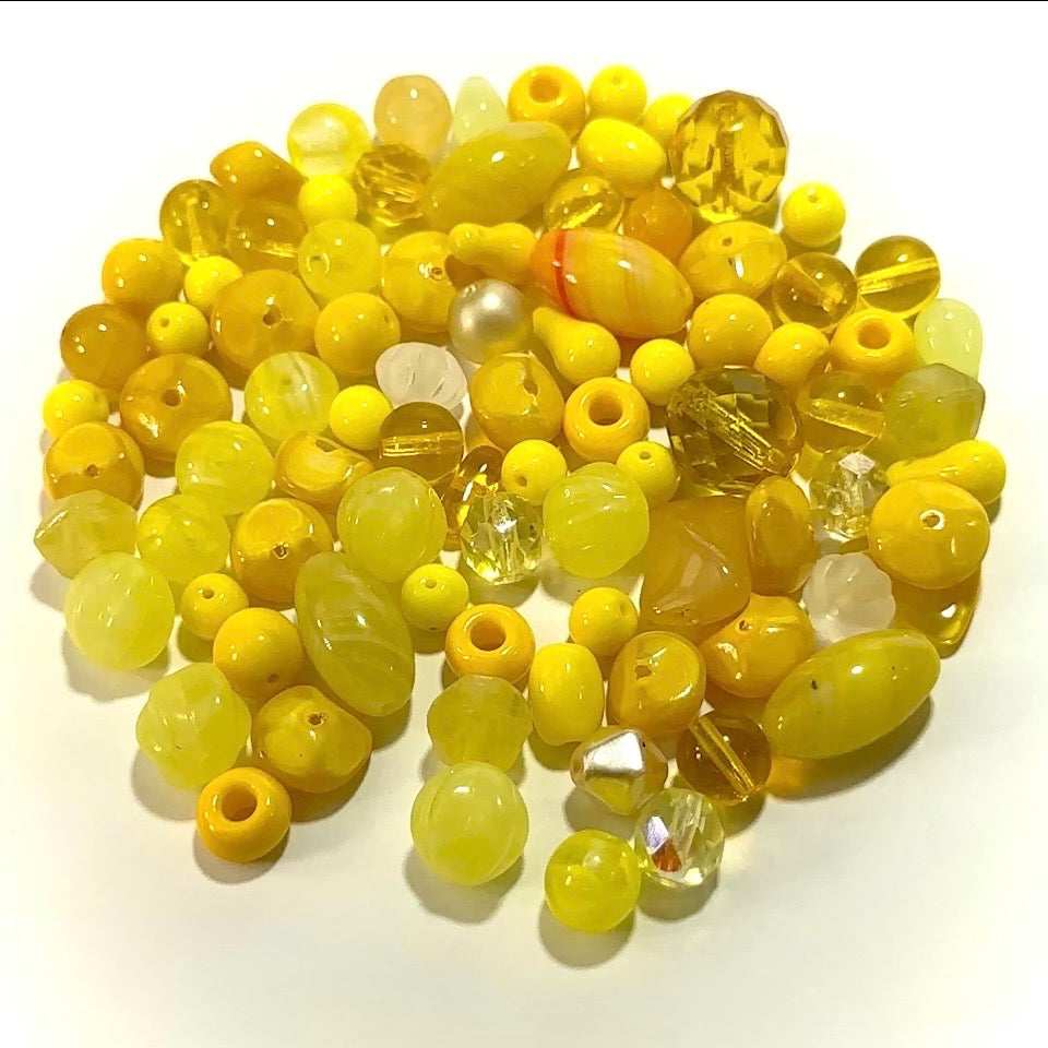 Mix of Yellow Czech Glass Druk Preciosa Ornela beads 60grams J960A
