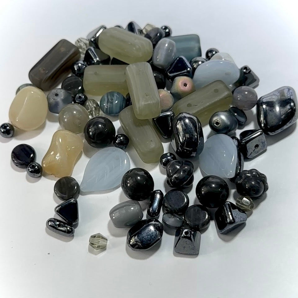 Mix of Grey Czech Glass Druk Preciosa Ornela beads 60grams J960B