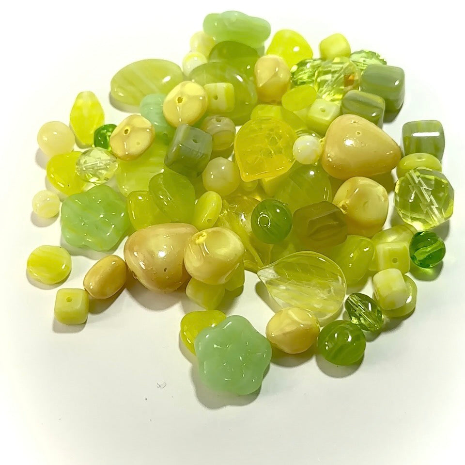 Mix of Uranium Green Czech Glass Druk Preciosa Ornela beads 60grams J960C