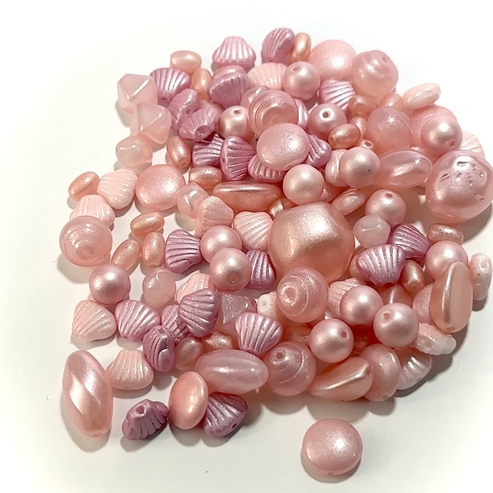 Mix of Rose Pearl Czech Glass Druk Preciosa Ornela beads 60grams J960D