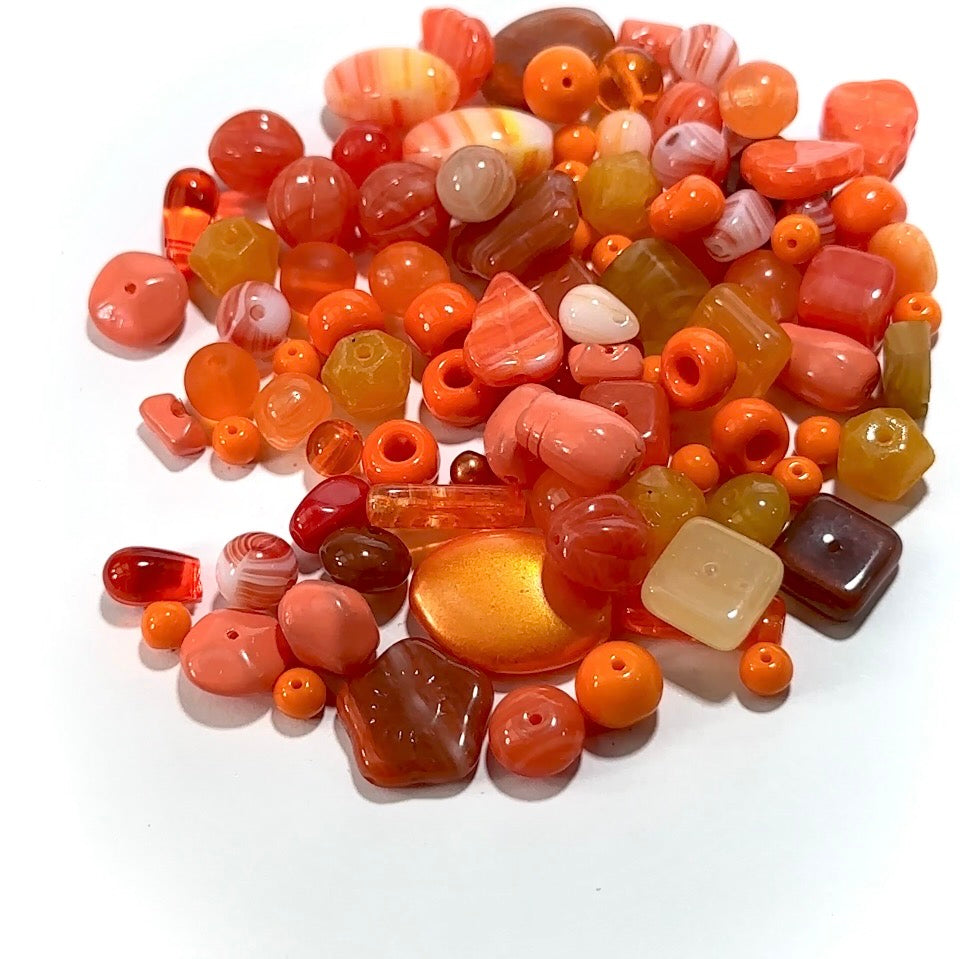 Mix of Orange Czech Glass Druk Preciosa Ornela beads 60grams J960E