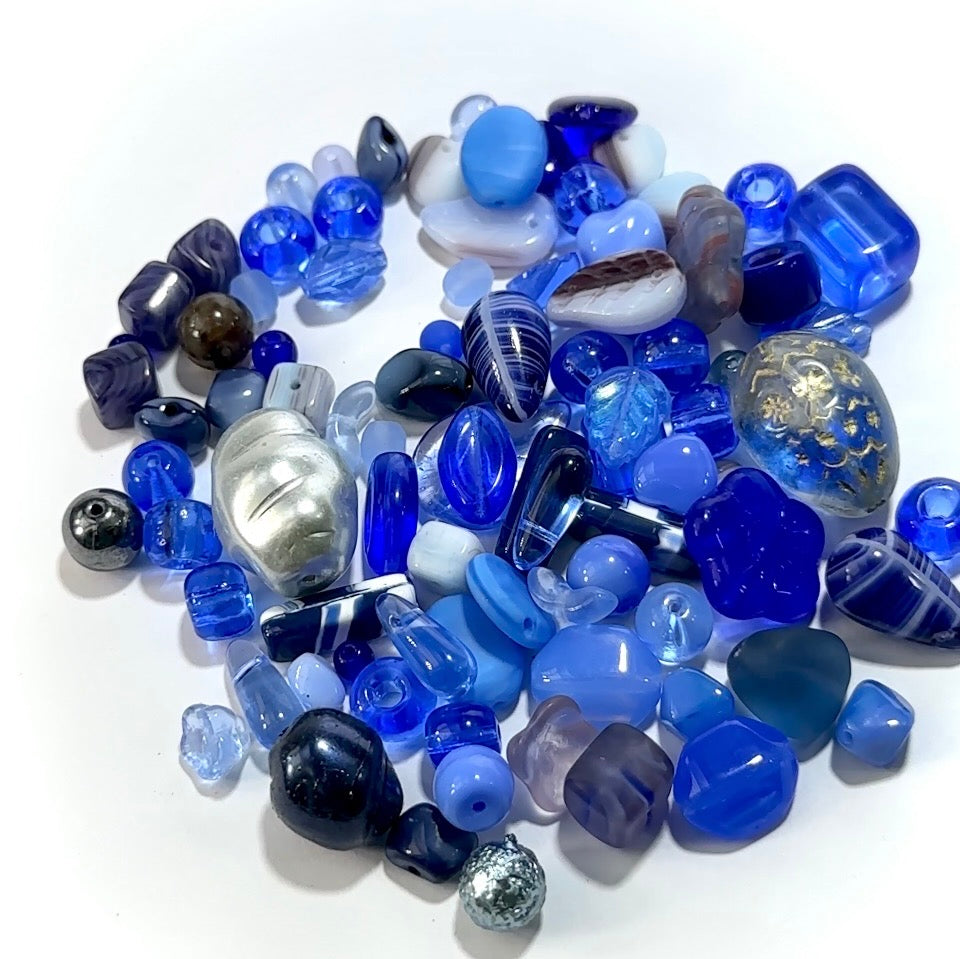 Mix of Blue #1 Czech Glass Druk Preciosa Ornela beads 60grams J960G