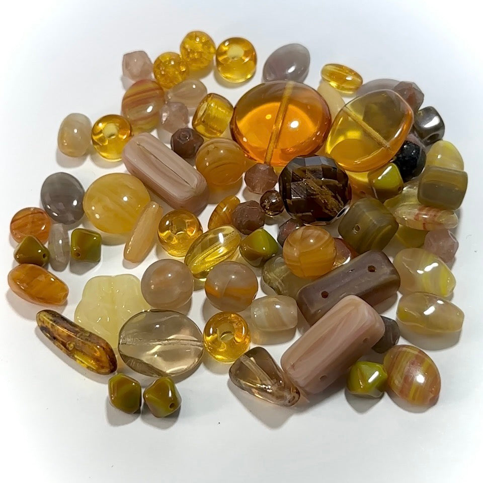 Mix of Topaz #1 Czech Glass Druk Preciosa Ornela beads 60grams J960I