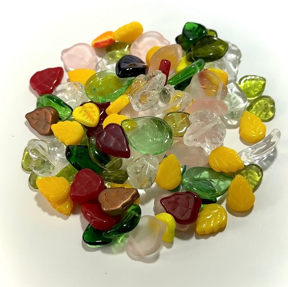 Mix of Leaves Czech Glass Druk Preciosa Ornela beads 60grams J960K