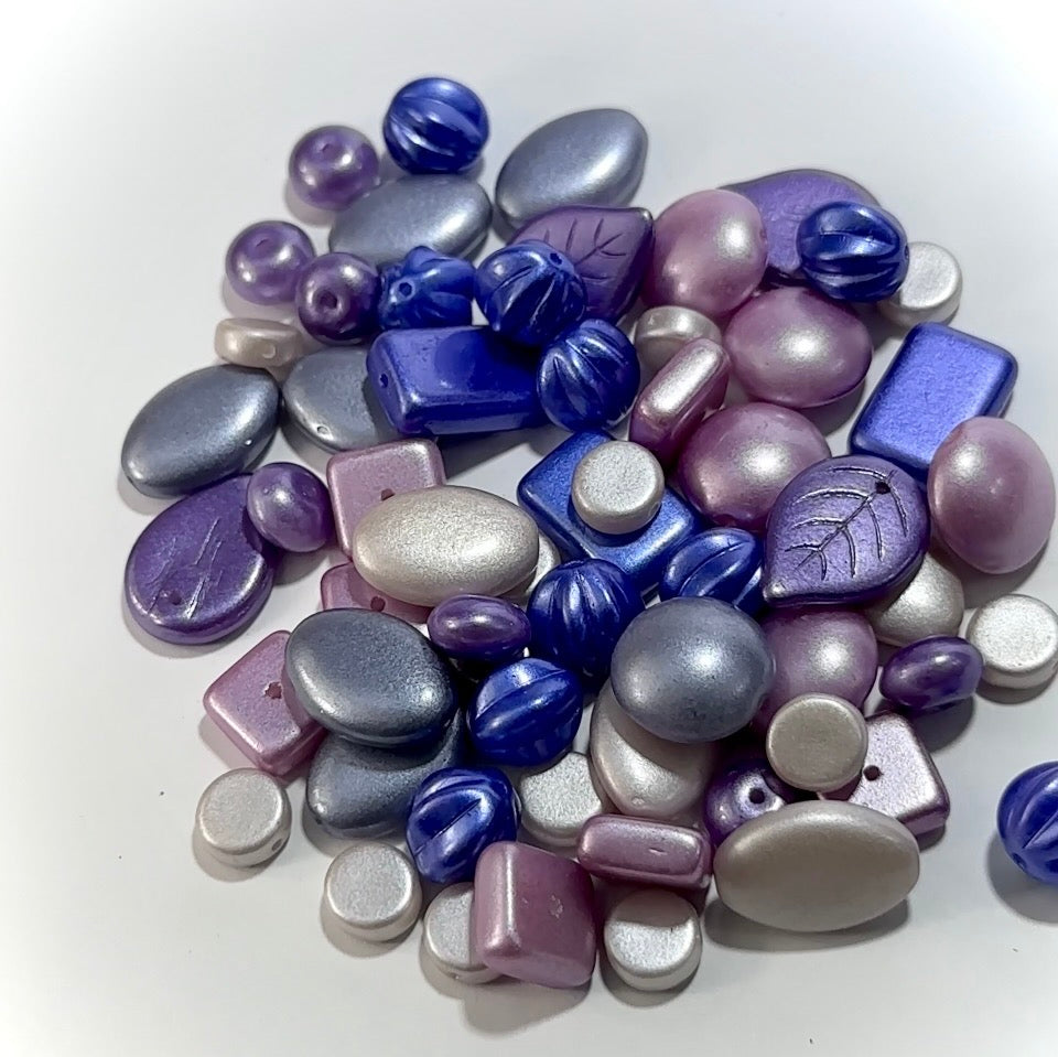Mix of Lila Pearl Czech Glass Druk Preciosa Ornela beads 60grams J960M