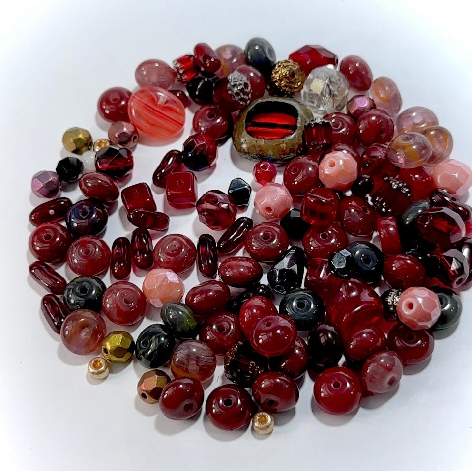 Mix of Ruby Garnet Czech Glass Druk Preciosa Ornela beads 60grams J960N
