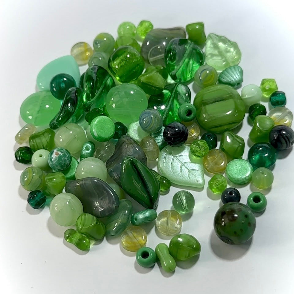 Mix of Green #1 Czech Glass Druk Preciosa Ornela beads 60grams J960O
