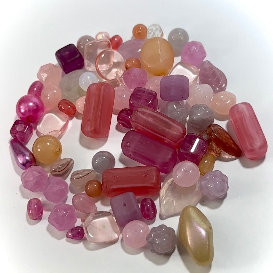 Mix of Pink Czech Glass Druk Preciosa Ornela beads 60grams J960R