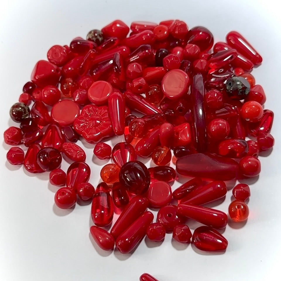 Mix of Red Czech Glass Druk Preciosa Ornela beads 60grams J960S