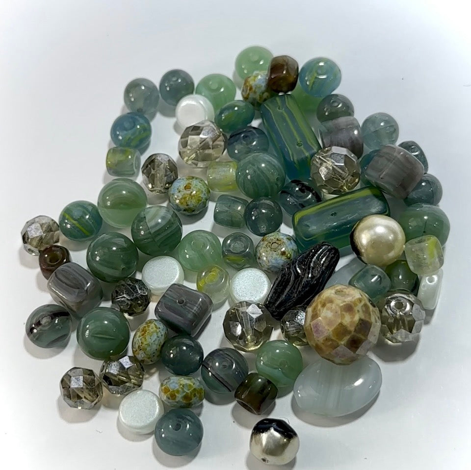 Mix of Jade Green Czech Glass Druk Preciosa Ornela beads 60grams J960T