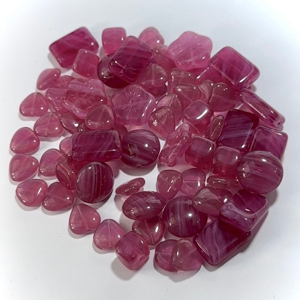 Mix of Fuchsia Pink Czech Glass Druk Preciosa Ornela beads 60grams J960U