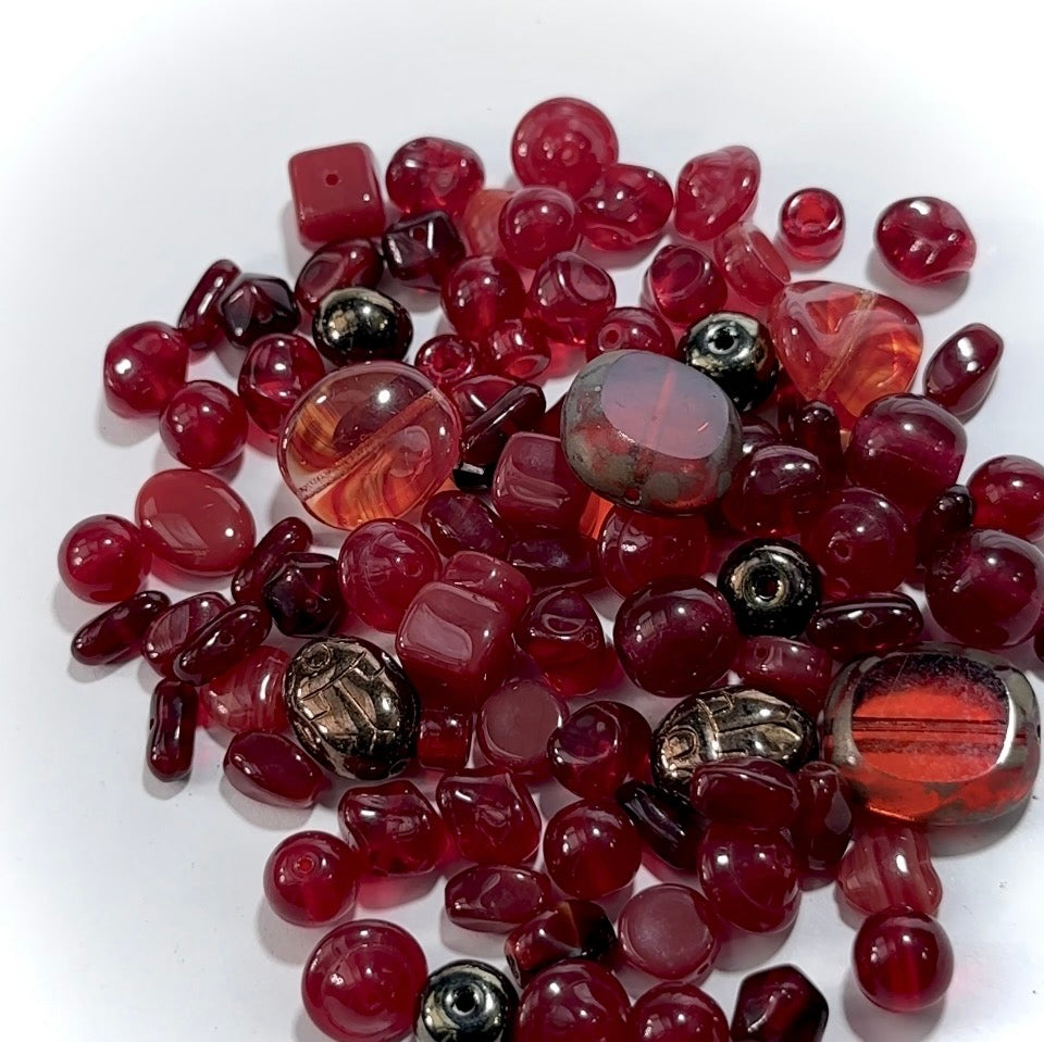 Mix of Garnet #2 Czech Glass Druk Preciosa Ornela beads 60grams J960V