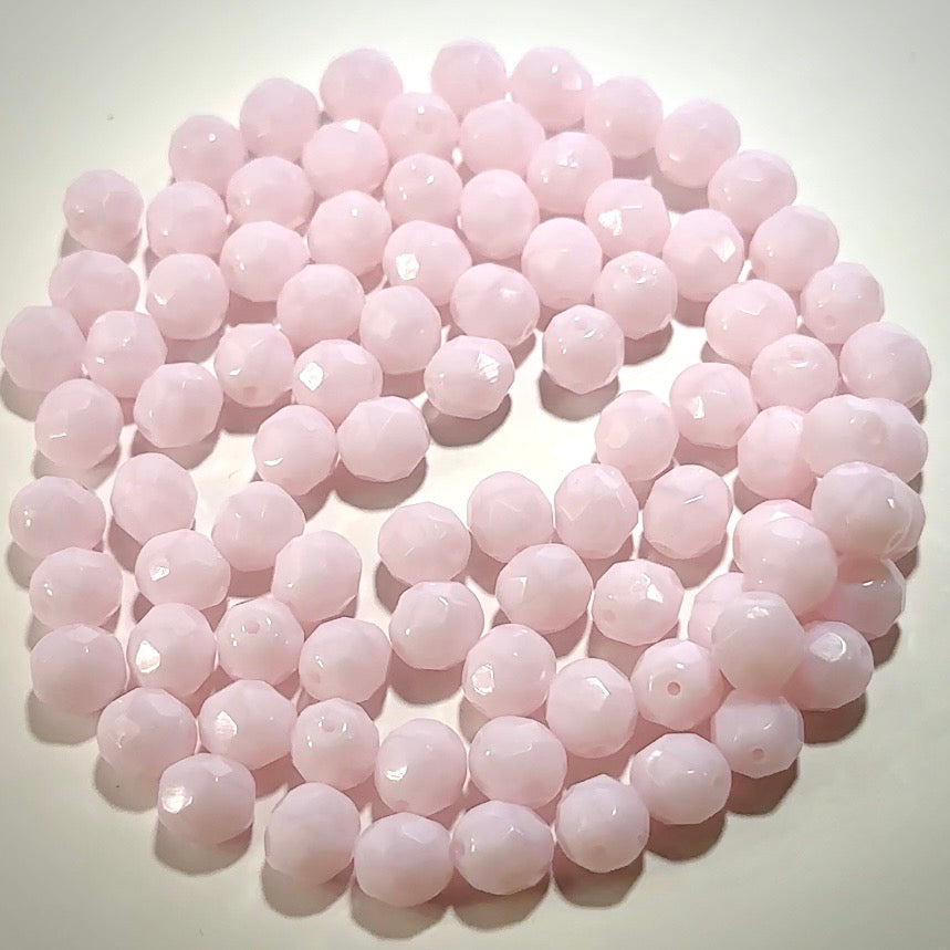 Pink Alabaster ~ Milky Light Rose Water Opal ~ Traditional Preciosa Czech Fire Polished Round Faceted Glass Beads