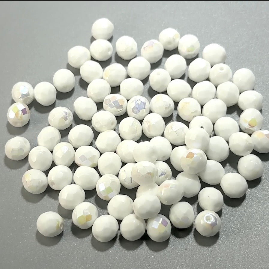 ChalkWhite AB Czech Fire Polished Round Faceted Glass Beads
