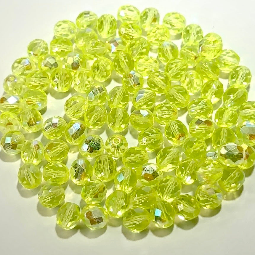 Lemonade AB Yellow Traditional Czech Fire Polished Round Faceted Glass Beads 6mm 8mm 10mm 12mm