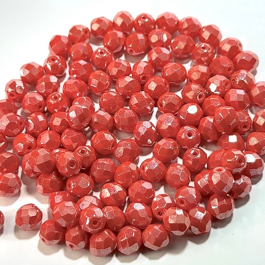 Coral Shimmer Czech Fire Polished Round Faceted Glass Beads 6mm 8mm 10mm