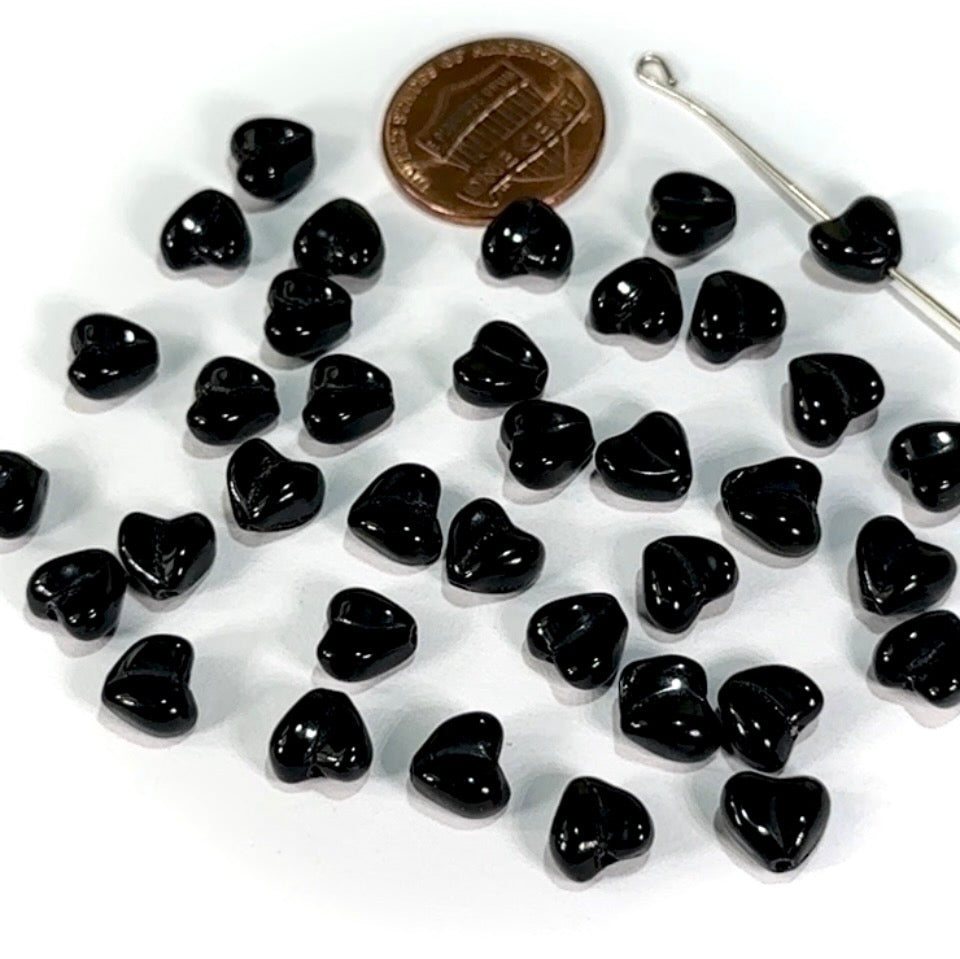 Czech Glass Broken Heart Beads 8mm Jet black Pressed Beads 36 pcs K049