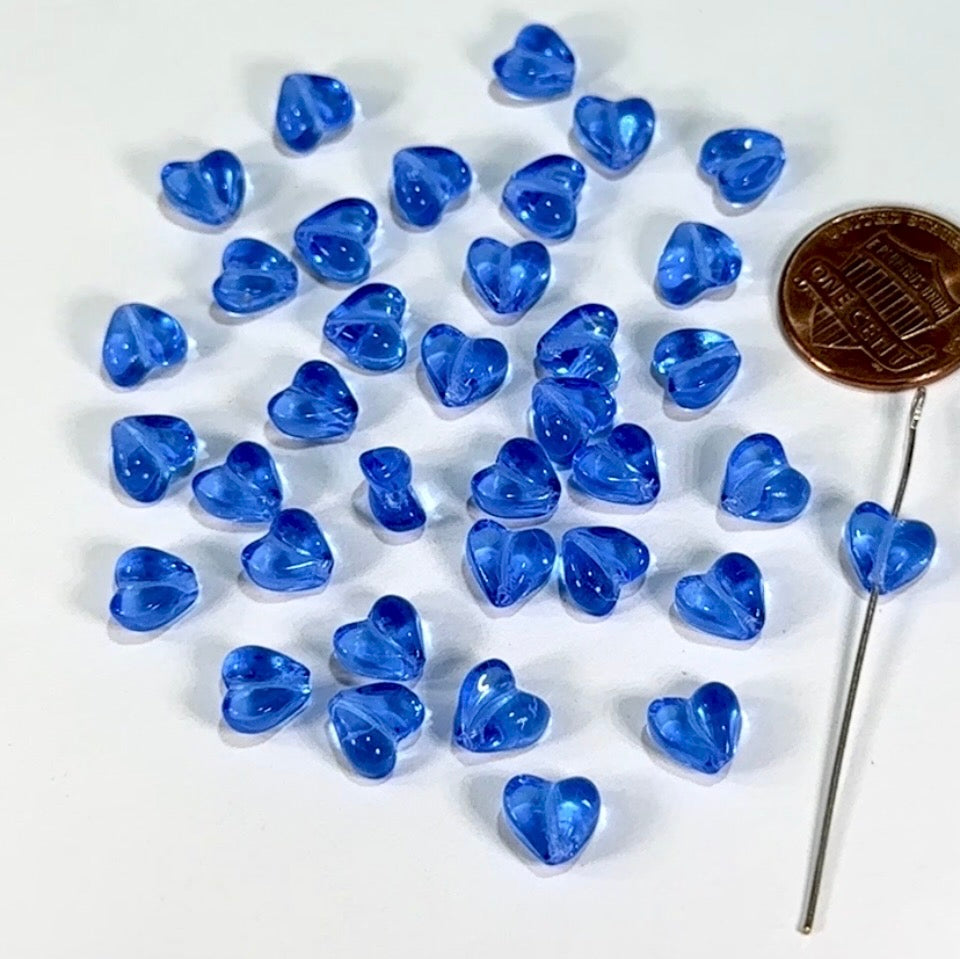 Czech Glass Broken Heart Beads 8mm Sapphire blue Pressed Beads 36 pcs K050