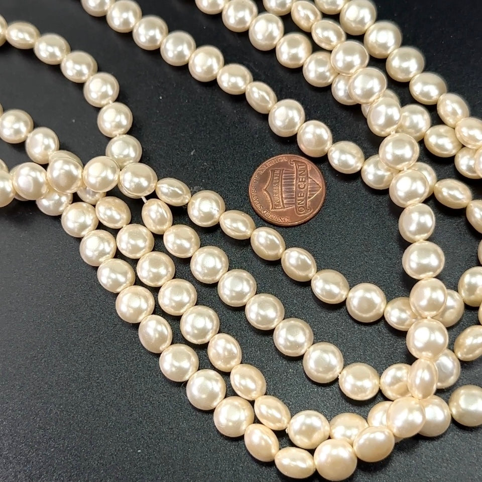 50 Czech Lentil Coin Glass Pearls 9x6mm Cream Pearl color squished pearls