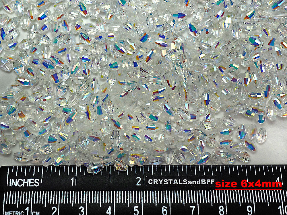 Crystal AB, Preciosa Czech Machine Cut Olive Crystal Beads, barrel shape in sizes 6x4mm, 7.5x5mm, 9x6mm, 10.5x7mm, 36 pieces (#5200 cut)