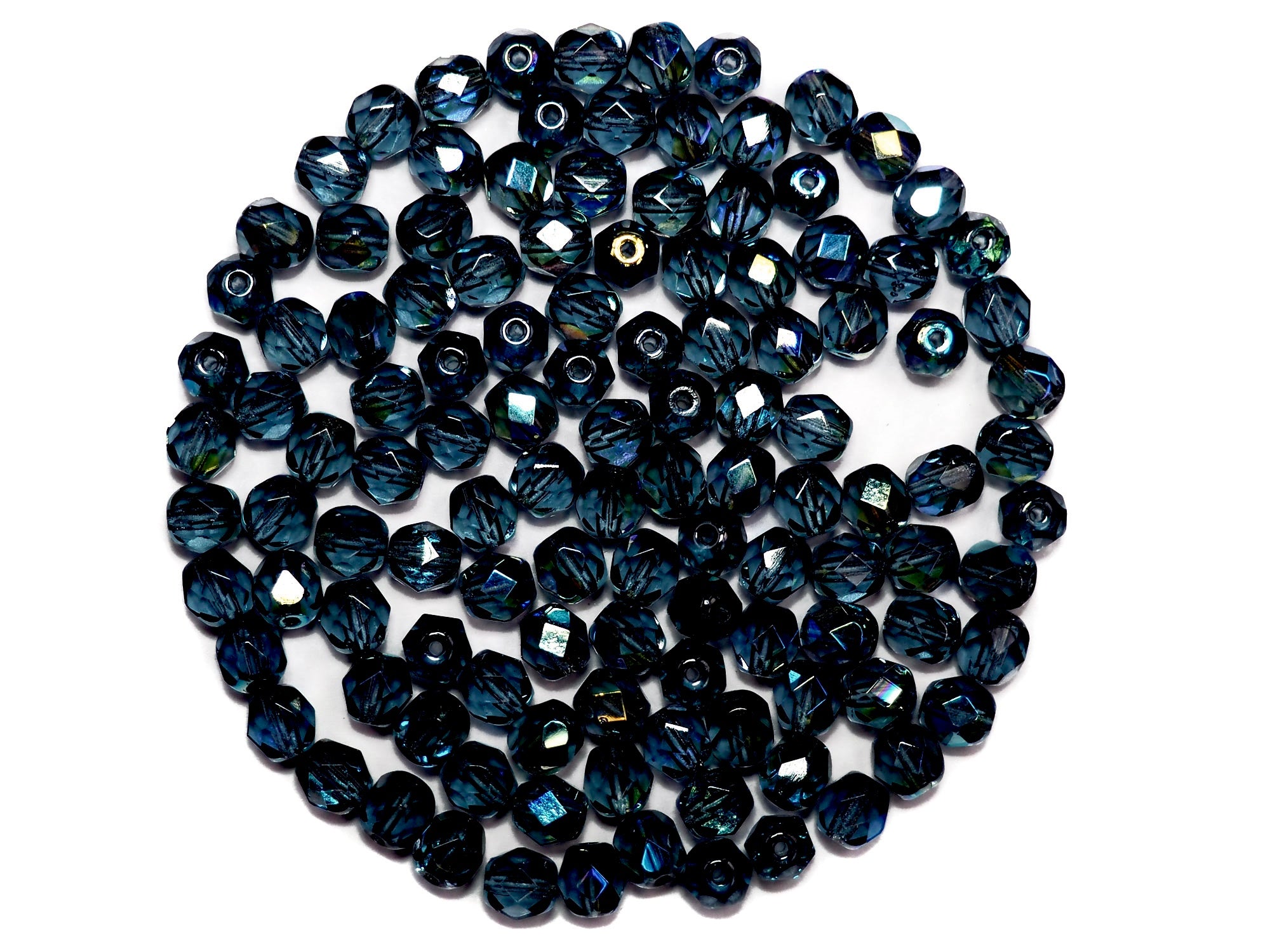 Montana AB Czech Fire Polished Round Faceted Glass Beads 4mm 6mm 8mm 10mm deep silvery blue with Aurora Boreale