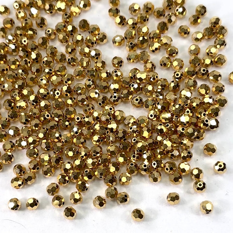 Crystal Aurum Fully Gold coated Czech Machine Cut Round Crystal Beads 5mm 8mm
