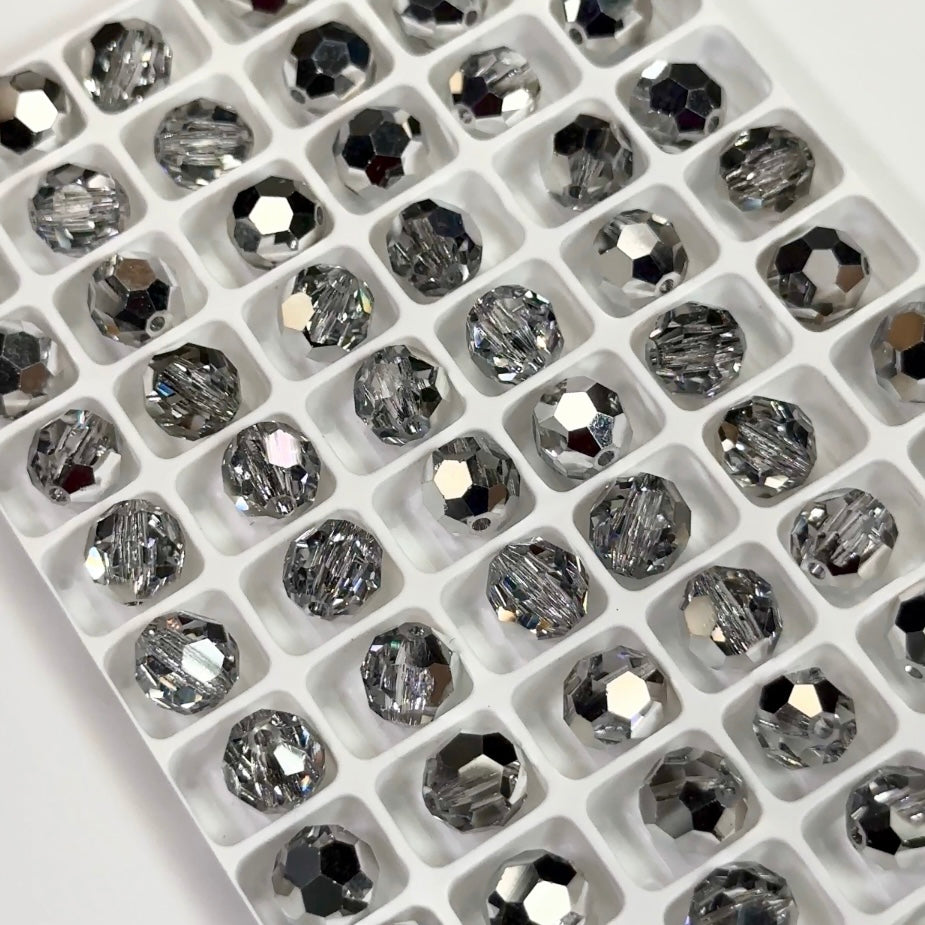 Crystal Labrador Half coated Czech Machine Cut Round Crystal Beads half silver 5mm 8mm