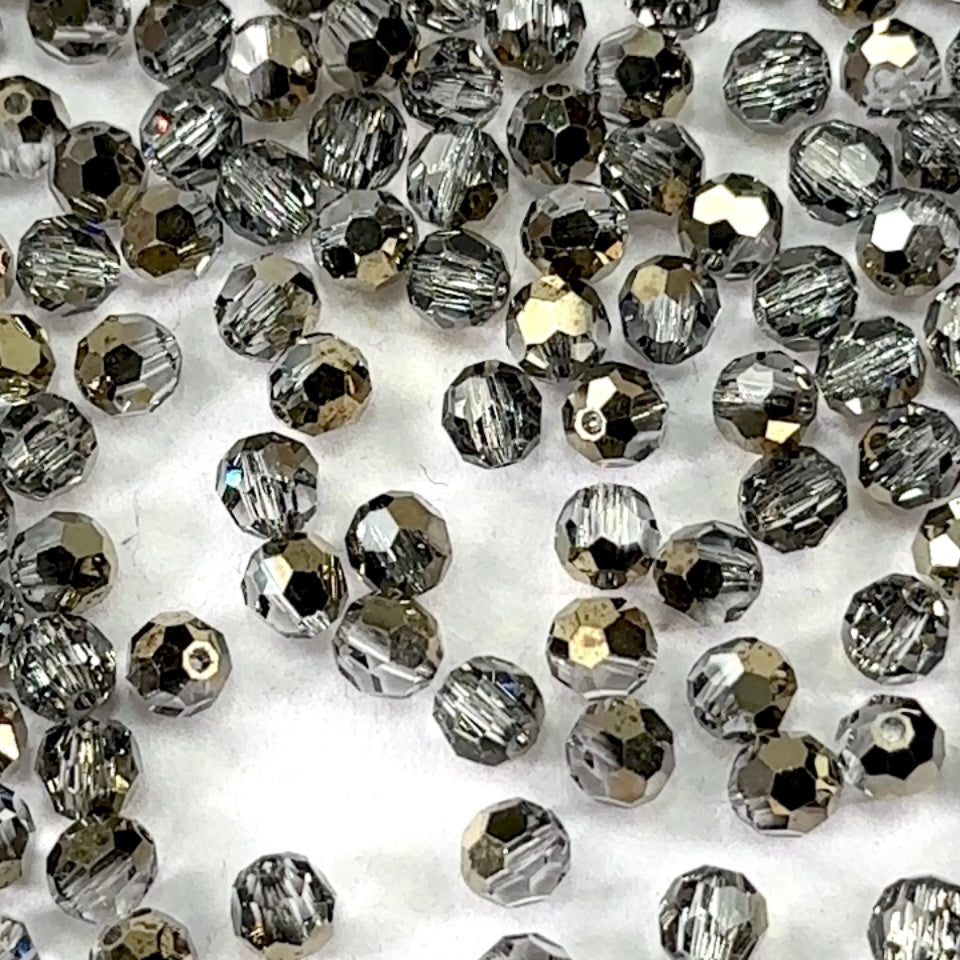 Crystal Starlight Gold coated Czech Machine Cut Round Crystal Beads 3mm 6mm