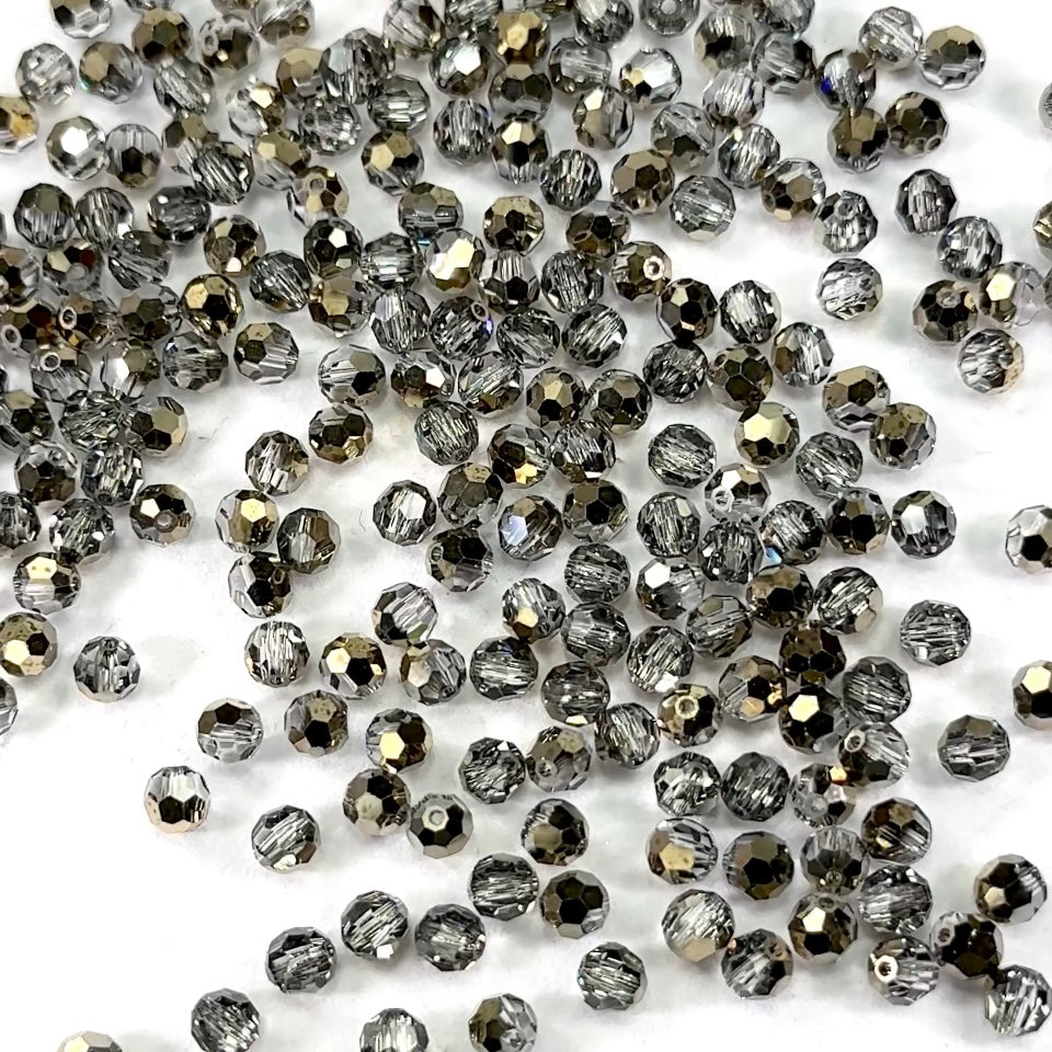 Crystal Starlight Gold coated Czech Machine Cut Round Crystal Beads 3mm 6mm
