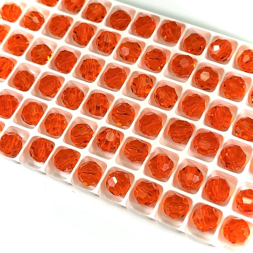 Hyacinth Czech Machine Cut Round Crystal Beads 8mm Rosary Size Orange Faceted Crystals