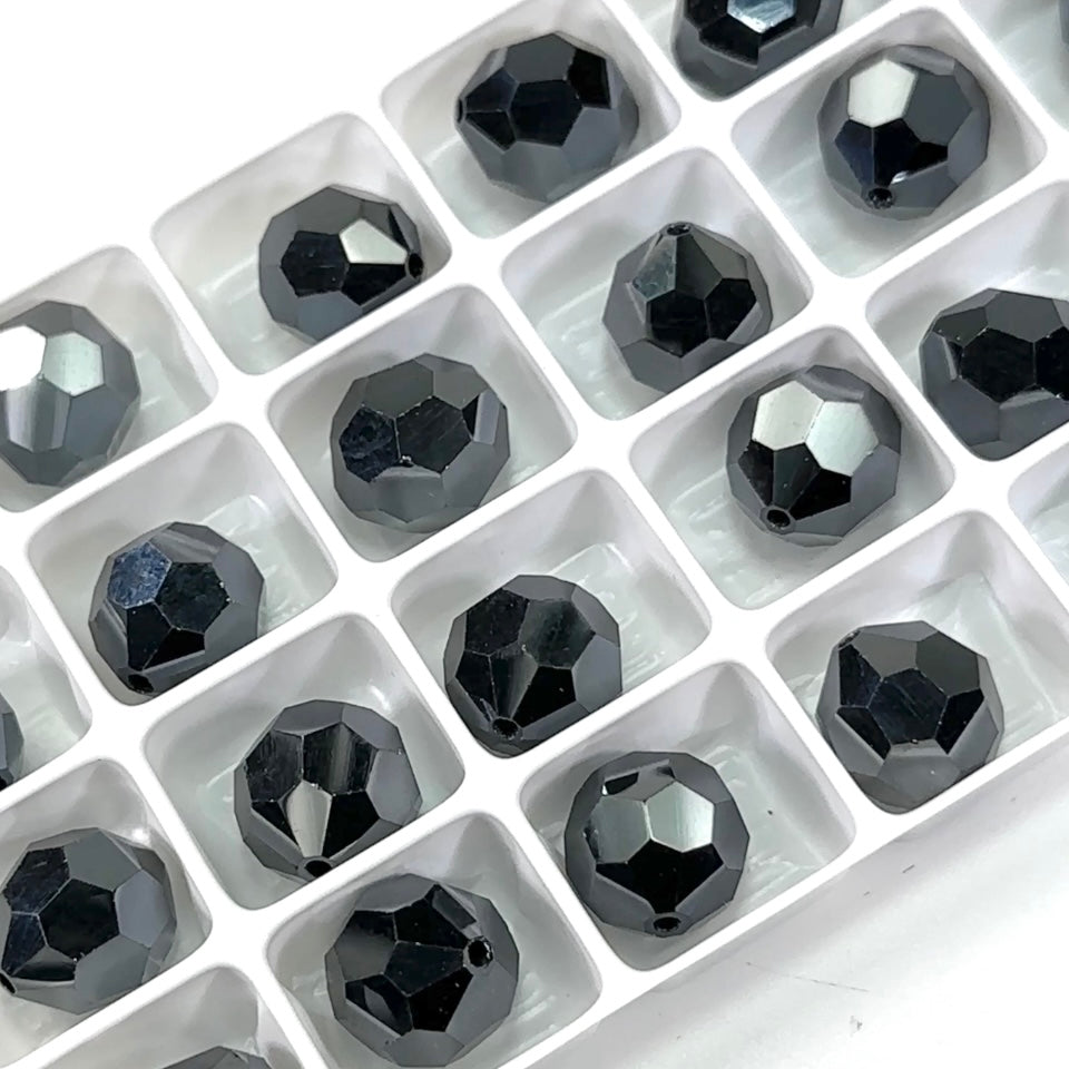 Jet Hematite 2X fully coated Czech Machine Cut Round Crystal Beads large silver metallic beads 14mm 6pcs J183