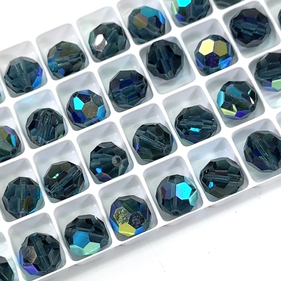 Montana AB coated Czech Machine Cut Round Crystal Beads silvery blue coated with Aurora Borealis 10mm 12mm Rosary Beads
