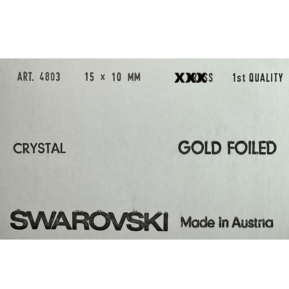 Swarovski Art.# 4803 - 15x10mm Crystal clear Gold Foiled, Fantasy "S" Shape Rhinestone, 12pcs