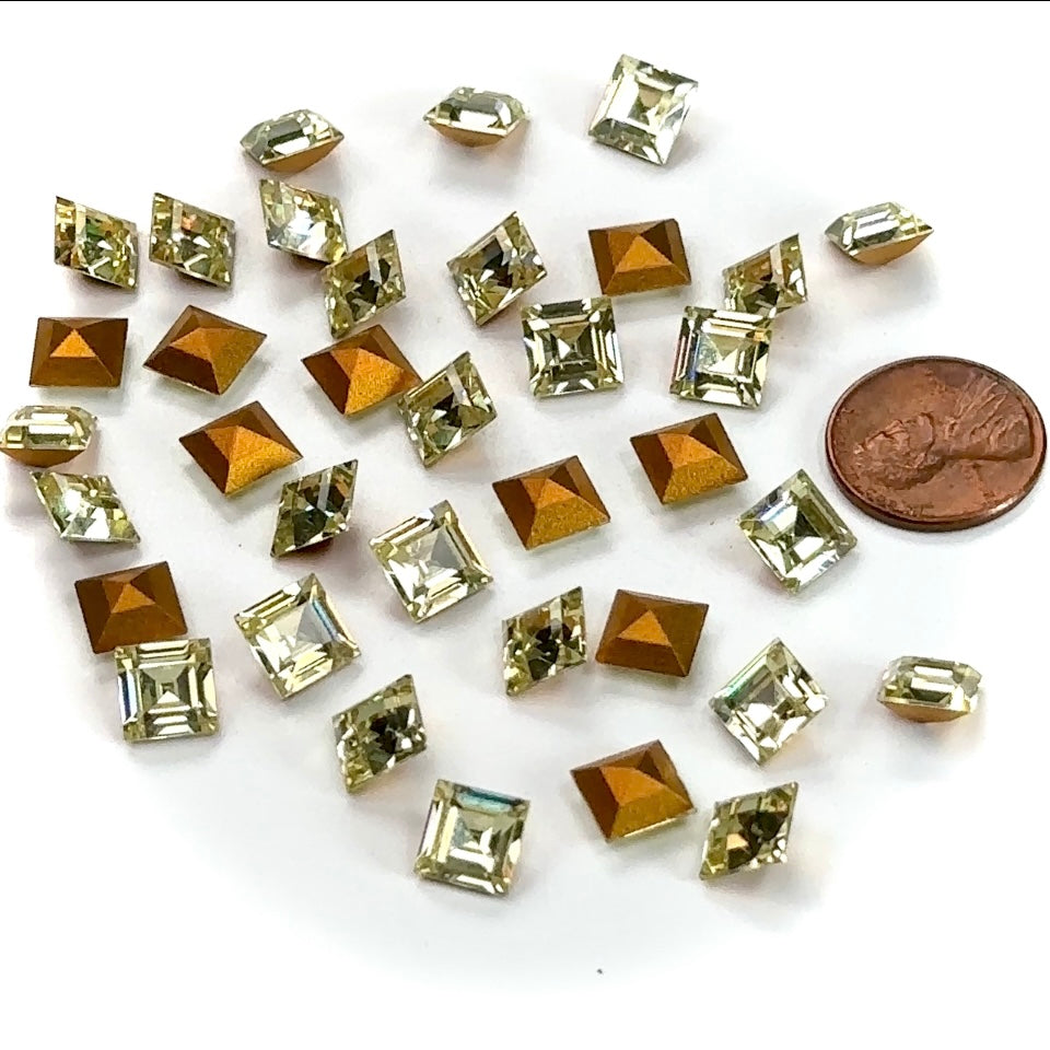 Swarovski Art.# 110~4400 - Jonquille Gold Foiled Vintage Square Pointed Back Fancy Stones in size 8mm, 36pcs