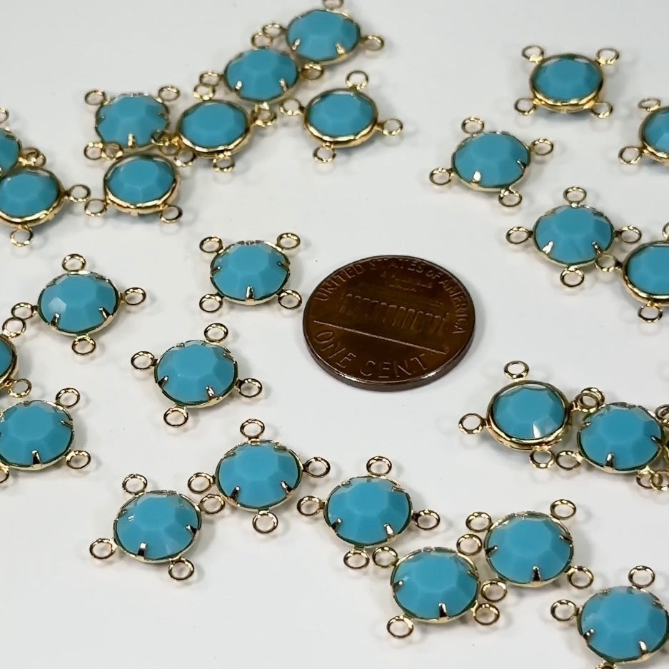 Vintage Swarovski Channel Rhinestones Art 1110 in 4-loop Gold Plated Settings 8mm Turquoise Gold Plated 12 pieces SW022
