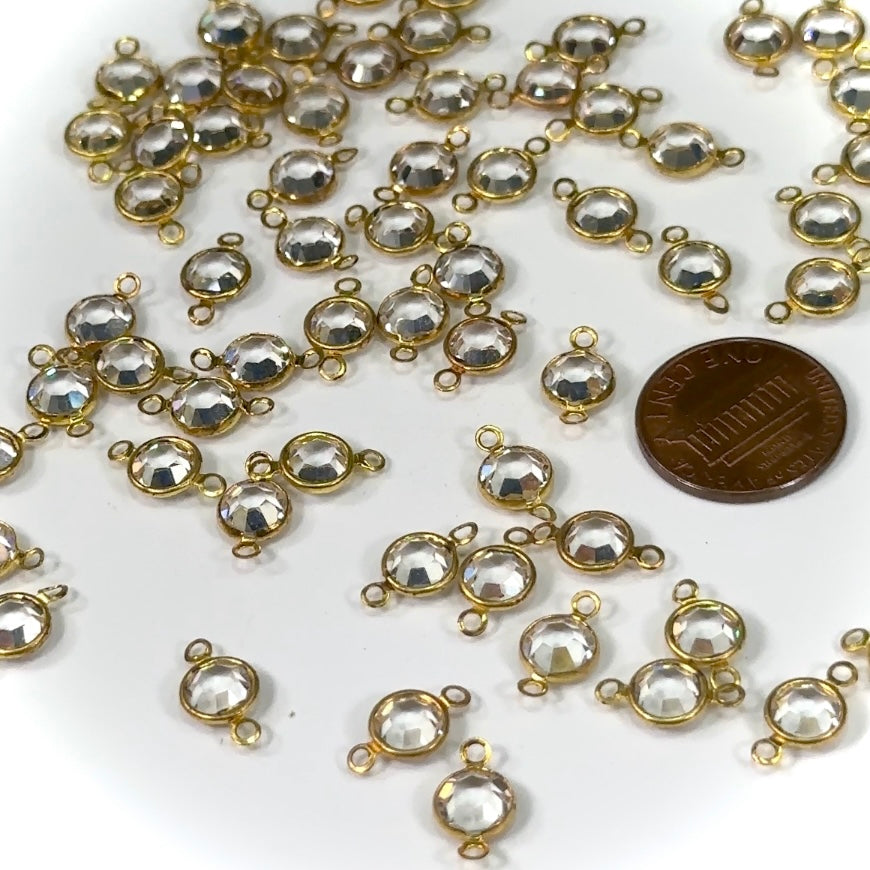 Vintage Swarovski Channel Rhinestones in 2-loop Raw Unplated 7mm Settings Clear Crystal 72 pieces SW033