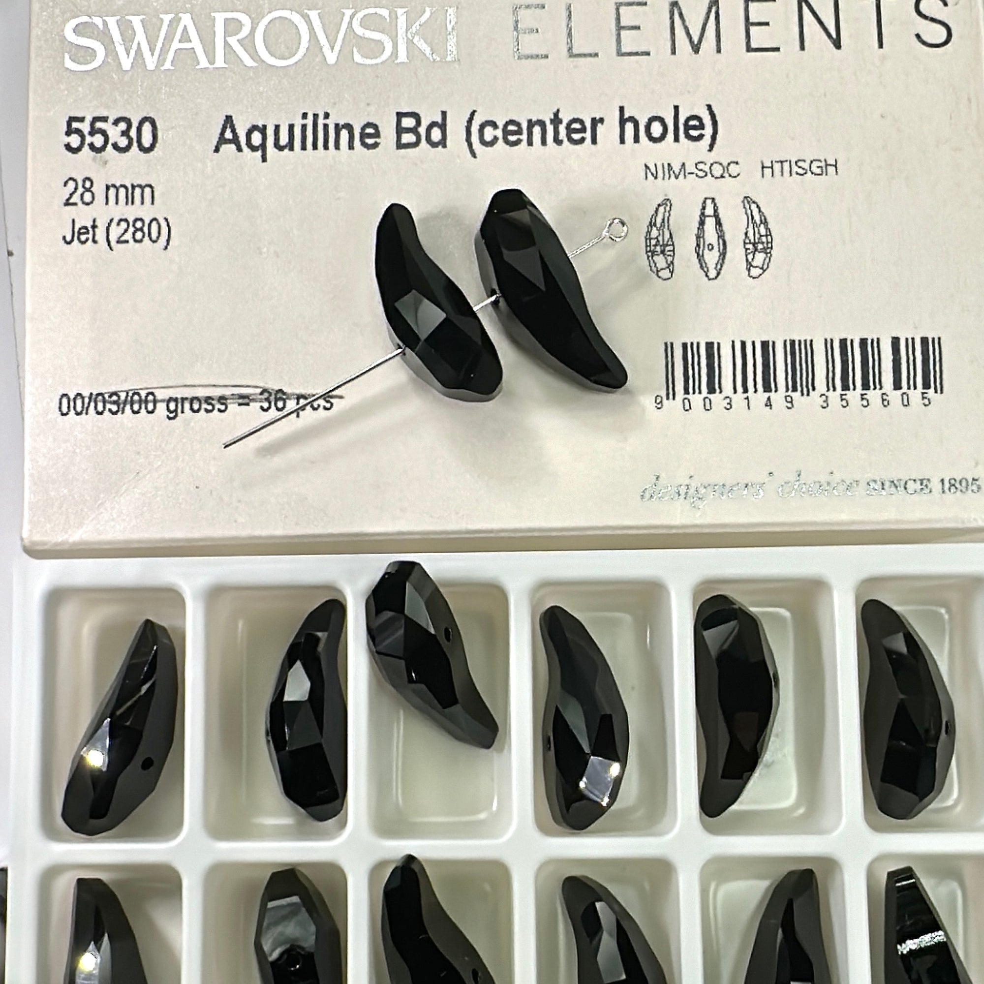 Swarovski Art.# 5530 - Jet black Aquiline Center Hole Beads in size 28mm 2pcs SW043