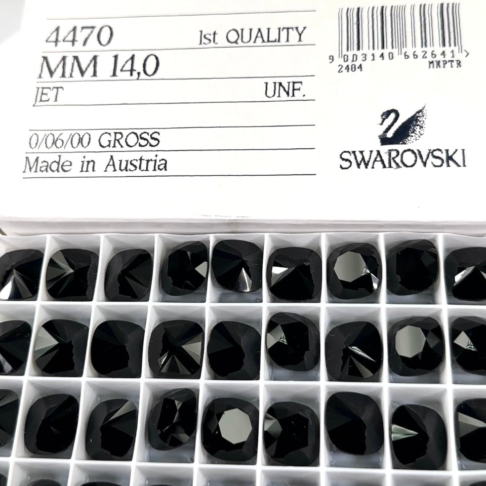 Swarovski Art.# 4470 - Jet Black Unfoiled Pointed Back Cushion Square Fancy Stones 4pcs size 14mm SW065