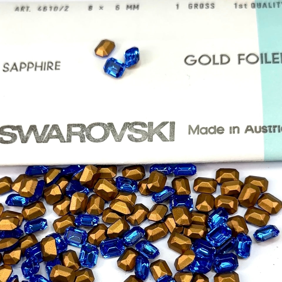 Swarovski Art.# 4610/2 TTC - Sapphire blue Gold Foiled Table Cut Octagon Pointed Back Stones in size 8x6mm 144pcs SW096
