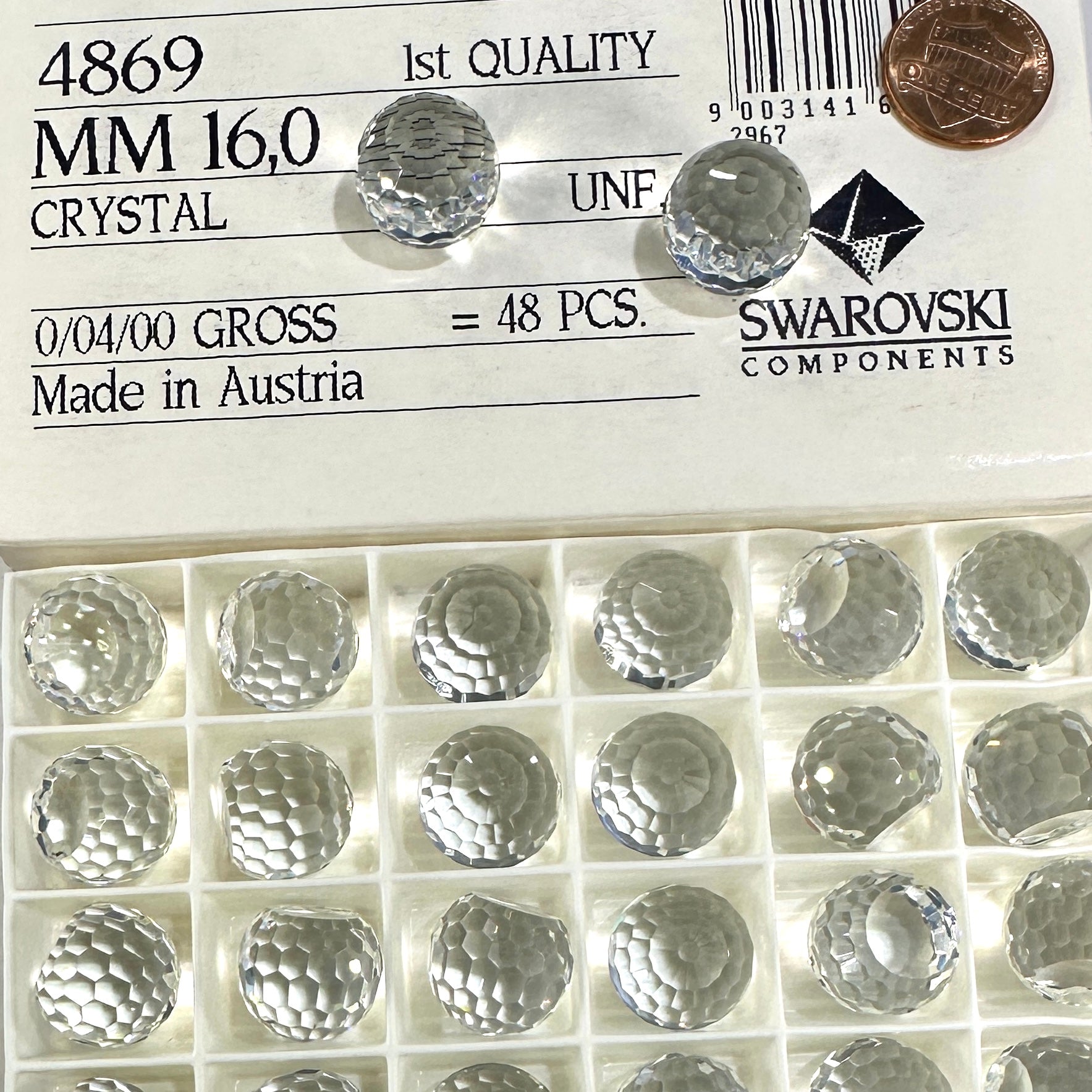 Swarovski Art.# 4869 - Crystal clear 3/4 Disco Ball Fancy Stones 4pcs size 16mm SW126