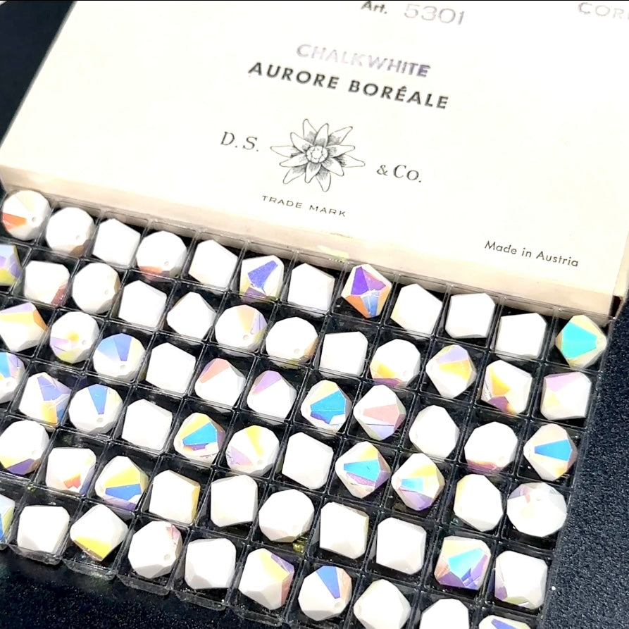 Swarovski Art.# 5301 - 10mm Vintage ChalkWhite AB Bicone Crystal Beads 72 pcs SW232
