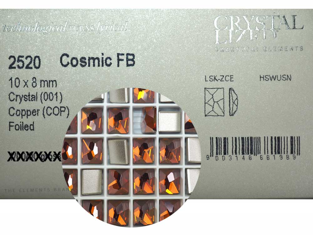 Swarovski Art.# 2520 - 14 Swarovski Cosmic Rectangle Flatback in size 10x8mm Crystal Copper coated