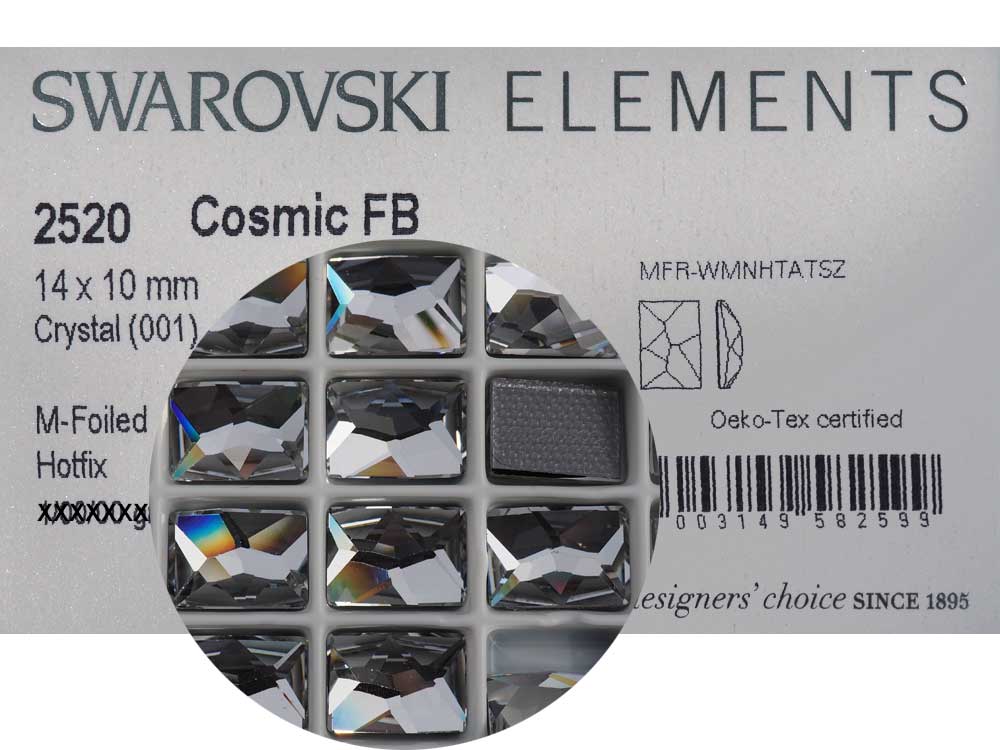 Swarovski Art.# 2520HF - 12 Swarovski Cosmic Rectangle Flatback HotFix in size 14x10mm, Crystal clear (Iron-on)